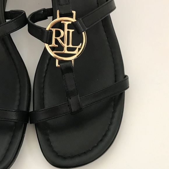 LAUREN RALPH LAUREN Elina Leather Heeled Wedge Sandals Black Women’s Size 9.5 - Picture 4 of 16